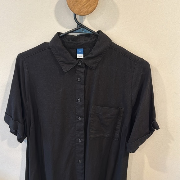 Old Navy Women’s Linen-Blend Dress Button-Down Midi Black Short Sleeve Size M - Picture 6 of 7